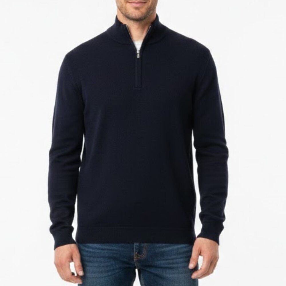 Topman Black Half Zip Pullover Sweater Men's Large 100% Cotton